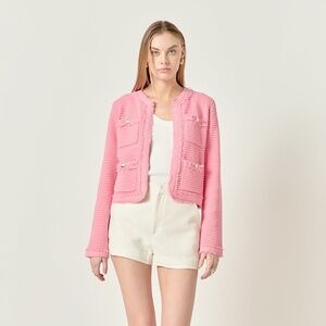 English Factory FRINGE DETAILED KNIT CARDIGAN PINK XS